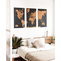 Holz Weltkarte Wohnung Dekor, Kork Push Pin Wandkunst, Große Pinnwand Reisekarte, Über Dem Bett Dekor von WoodyWoodUA