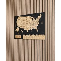Reise Nationalpark Karte Holzwandkunst, Us Holzkarte 5. Jahrestag Geschenk, Wohnung Dekor Push Pin Poster Holzwanddekor von WoodyWoodUA