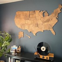 Us Travel Holz Karte Push Pin - Usa Wohnung Dekor Reise Geschenk United States Board Wandkunst von WoodyWoodUA
