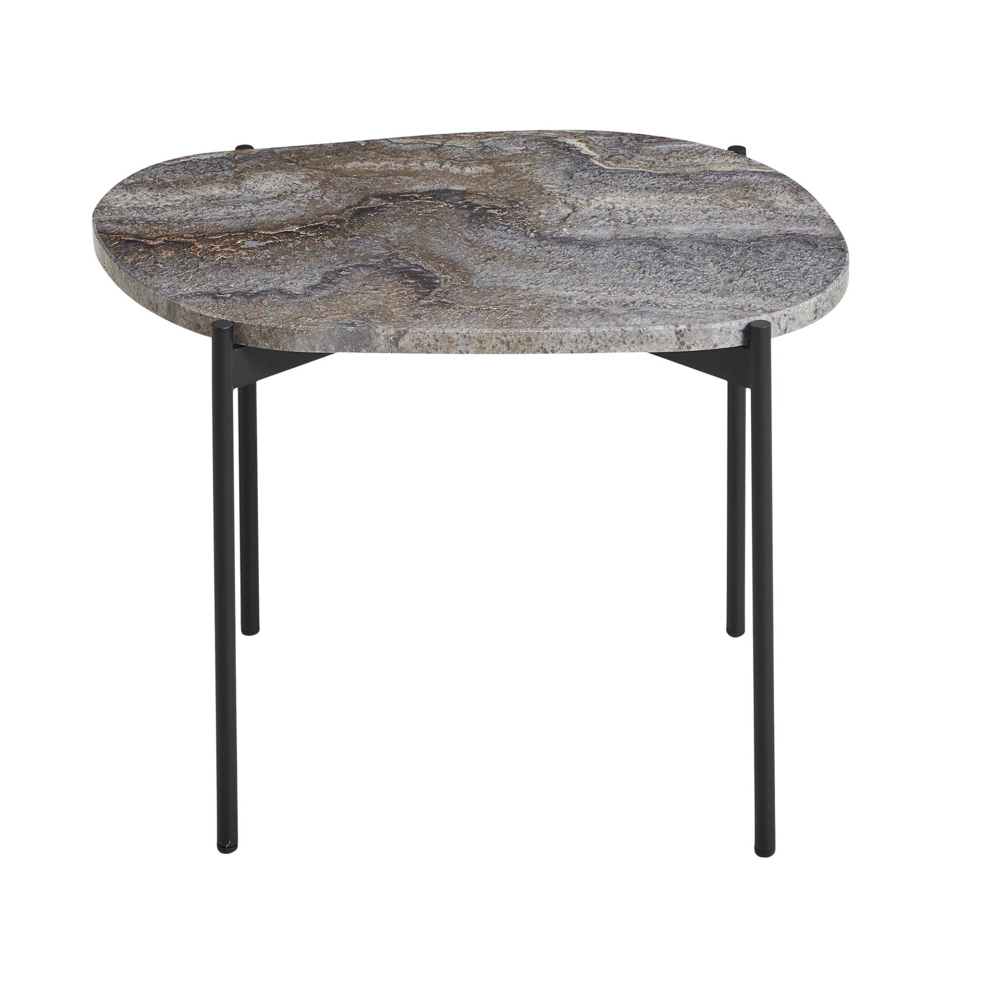 Woud - La Terra Beistelltisch M - grau/Tischplatte aus Travertin/Gestell Eisen pulverlackiert glatt/LxBxH 57,2x40,5x41cm von Woud