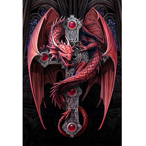 5D Diamond Painting Diamant Malerei Painting Bilder, Wowdecor Rot Drachen Kreuz Game of Thrones Tiere Full Set Groß DIY Diamant Gemälde Malen Nach Zahlen von WOWDECOR