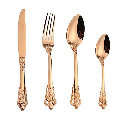 WuLun 4-Piece Food Grade 18/10 Stainless Steel Flatware, Modern Imperial Design, Cutlery Include Knife/Fork/Spoon/Coffee Spoon, Mirror Polished, Dishwasher Safe von WULUN