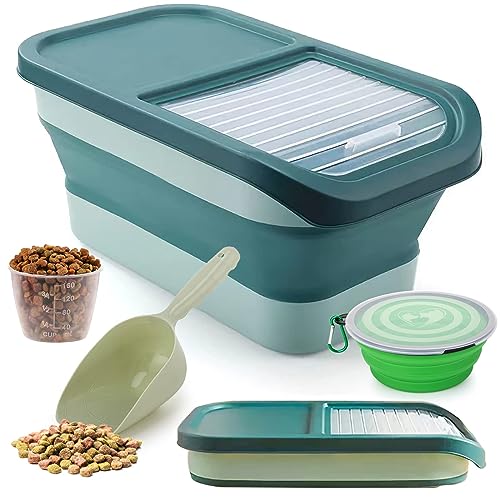 Wuciray Hundefutter Aufbewahrung Dog Food Container Futtertonne Aufbewahrungsbox Faltbar mit Deckel Löffel Messbecher (Grün) von Wuciray