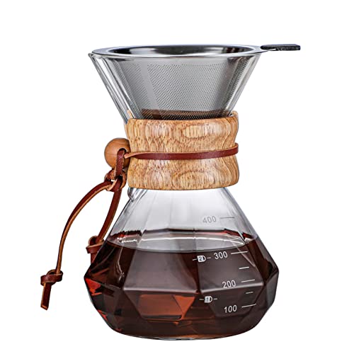 Wuciray Pour Over Kaffeebereiter Glas Kaffeekanne mit Filter Kaffee Zubereiter für Filterkaffee kaffeezubereiter (400ML) von Wuciray