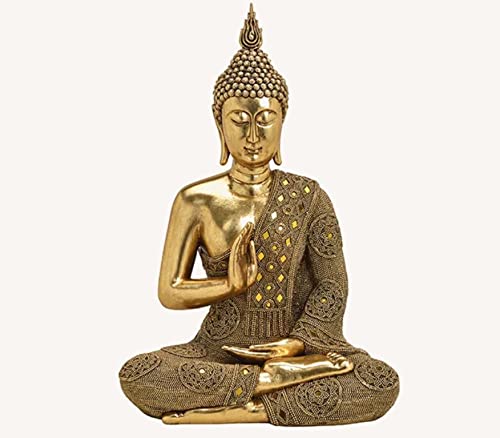 Wurm Buddha Figur 48cm Großer Goldener Sitzender Thai Budda Statue Abhaya Mudra Geste von Wurm