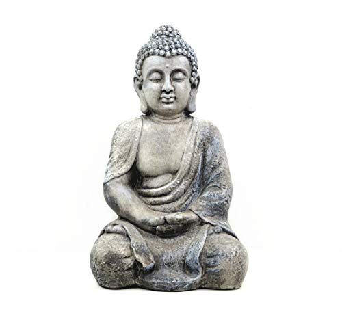 Grosse Buddha Figur sitzt, betend 47cm grau Beton-Optik, Feng Shui von Wurm