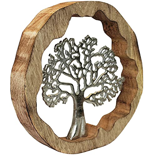 Lebensbaum Dekobaum aus Metall in Mangoholz-Rahmen H29cm - Baum Holzfigur Metallfigur Skulptur von Wurm