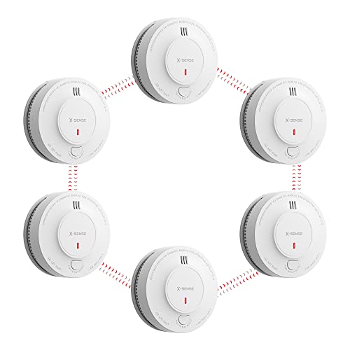 X-Sense Vernetzter Rauchmelder mit 10 Jahre Batterie, Feuermelder mit Stummschaltung, entspricht EN 14604 Standard, SD19-W, 6er Set von X-Sense