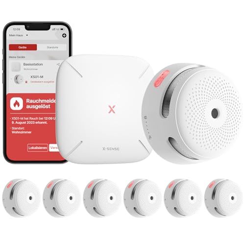 X-Sense Smart Rauchmelder XS01-M mit SBS50 Basisstation, TÜV-Zertifiziert, Funkrauchmelder mit WLAN, vernetzbarer Feuermelder, kompatibel mit der X-Sense Home Security App, FS61, 6 Stück von X-Sense