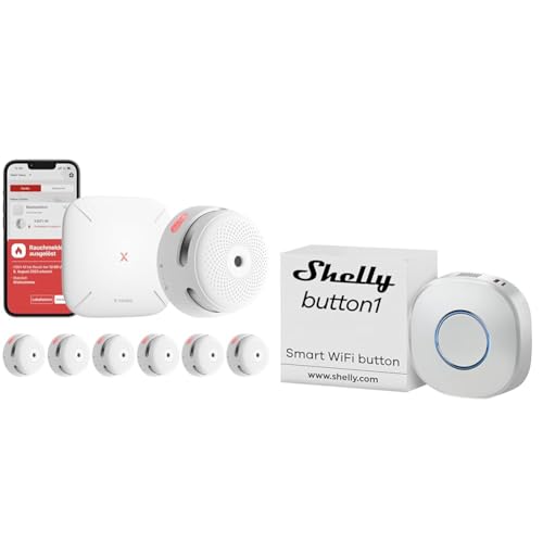 X-Sense XS01-M ProConnected Rauchmelder mit SBS50 Basisstation & Shelly Button1 | WiFi weiß Smart Button | Hausautomation | iOS Android App | LED-Anzeige | Fernsteuerung und Aktivierung von X-Sense