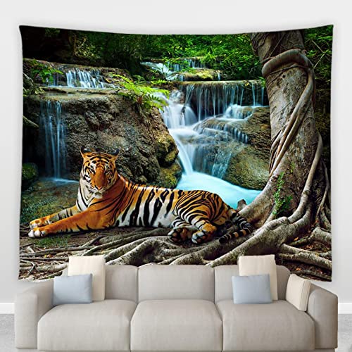 XAONUO 3D Druck Tapisserie Wandteppich 280X180Cm Wasserfall Bäume Tiere Tiger Wandbehang Wandteppich, 3D Tapisserie Art Wandbehang Wandteppich Decke Für Wohnzimmer Schlafzimmer Wohnkultur von XAONUO