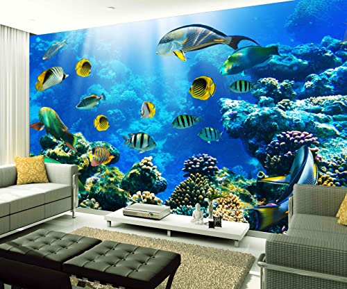 XAONUO Strand Wandbild Fototapete 3D Effekt 140X70Cm Strand Fisch Blau Selbstklebende Wandtapete Wohnzimmer Kinderzimmer Wanddeko Tapete Art Poster Tv Hintergrund Wandbilder von XAONUO