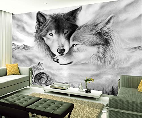 XAONUO Tier Wandbild Fototapete 3D Effekt Wandgemälde 350X254Cm Grau Tier Wolf Wandbild Tapete Modern Vlies Riesiges Bild Wohnzimmer Schlafzimmer Jugendzimmer Wanddekoration von XAONUO