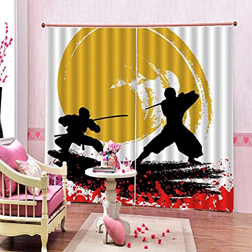 XAONUO Verdunkelungsvorhänge 3D Gelb Graffiti Samurai Kampf 3D Gedruckte Vorhänge Wärmedämmvorhang Schlafzimmer Thermogardine Ösen Vorhänge Geräuschreduzierung 220X210Cm von XAONUO