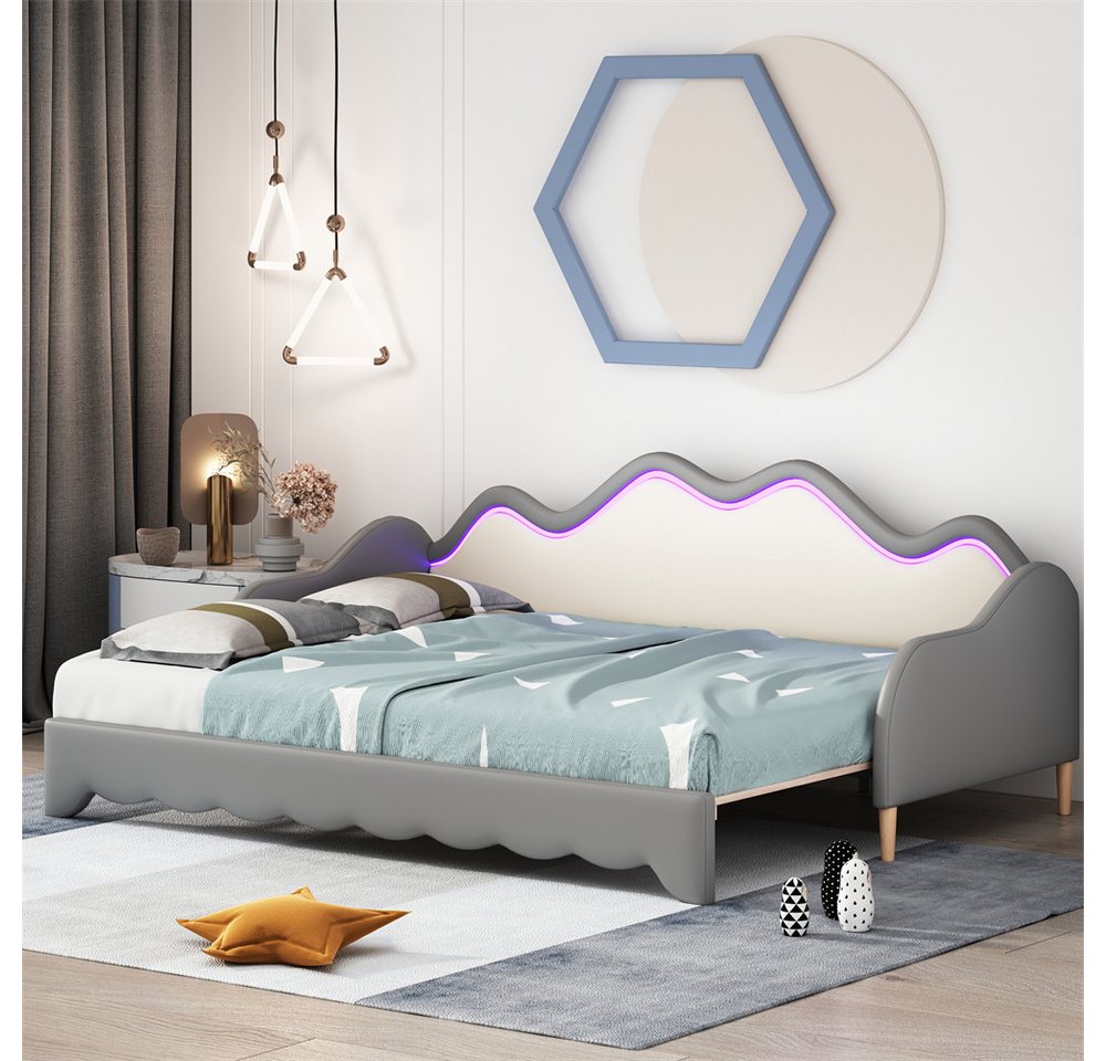 XDOVET Kinderbett Polsterbett 90(180)*190cm, 2-in-1 Multifunktions-Schlafsofa, Multifunktional Tagesbetten mit LED Lattenrost Kunstleder von XDOVET