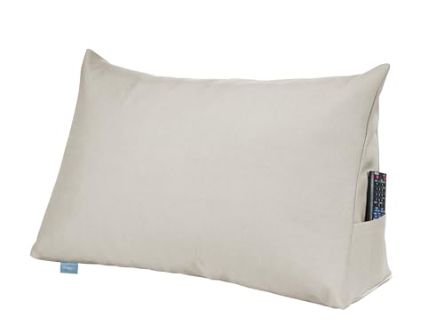 XDREAM Bettsitzkissen, Keilkissen für Bett und Sofa beige | Stabiles Rückenkissen und Lendenkissen mit Seitenfach | Abnehmbarer und waschbarer Bezug | Öko-Tex Zertifiziert | 70 x 40 x 20cm von XDREAM