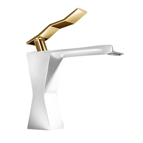 Wasserfall Wasserhahn Warm Und Kalt Einzelgriff Waschtischarmatur Für Badezimmerwaschbecken,weiß+gold von XDSMB