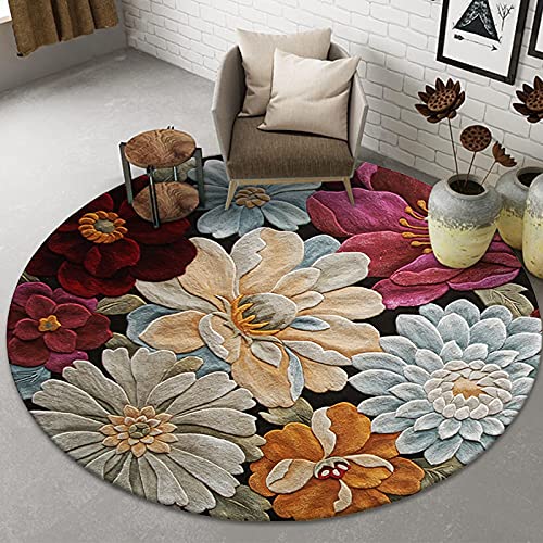 XFSHKJS Klassische Blumen Runder Bereich Teppich 80cm 100 cm 120 cm 140 cm 160cm 180 cm 200cm Teppich für Wohnzimmer Schlafzimmer Schlafzimmer rutschfeste Sofa Nachtsboden Dekor Matte von XFSHKJS