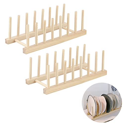 XIACIBDUS 2 Stück Abtropfgestelle aus Holz, Tellerständer, Plate Stand Racks Deckel-Organizer aus Holz, Küchenschrank-Organizer für Schüssel, Tasse, Schneidebrett, Buch von XIACIBDUS