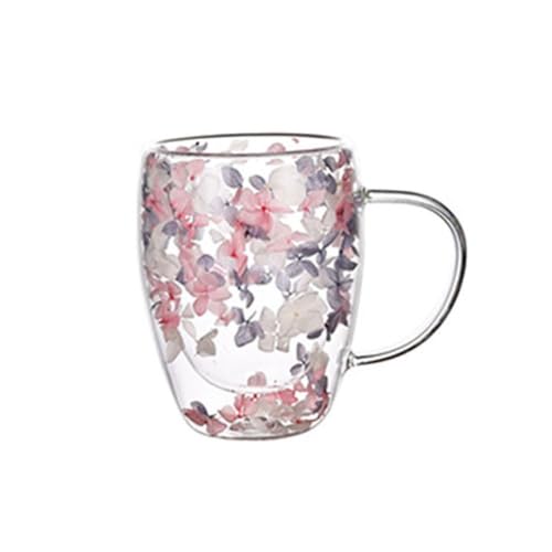XIAOBAN Doppelwandige Glas-Kaffeetasse mit getrockneten Blumen, isoliert, hitzebeständig, Glasbecher mit getrockneten Blumen, für heiße Getränke, Küche, Cappuccino, Einzug, Geschenk für Frauen von XIAOBAN