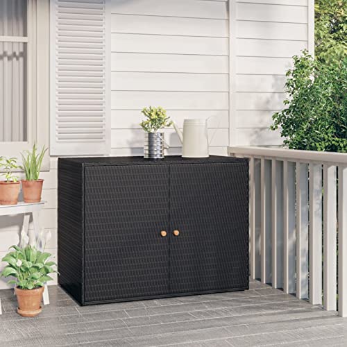 XIAOGUANG Gartenschrank, Pflanztisch, Grilltisch, Außen Schrank, Outdoor Schrank, Balkonschrank, Vorratsschrank, Terrassenschrank, Schwarz 100x55,5x80 cm Poly Rattan von XIAOGUANG