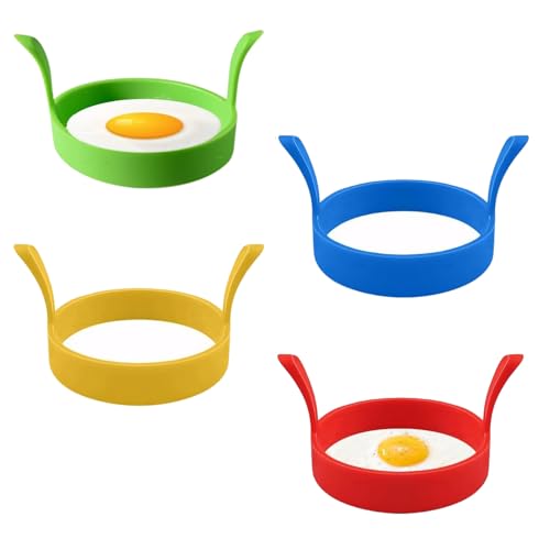 4 Stück Spiegeleiform Eierformer Spiegelei Silikon Eier Ring für Burgerpasteten Desserts Omelettkuchen(Blau Gelb Grün Rot) von XINTANGXIA