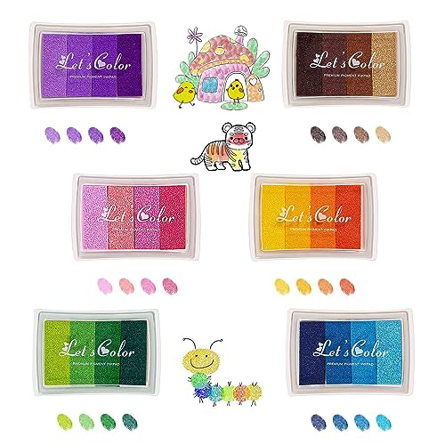 XINTANGXIA 6 Stück Farben Stempelkissen Set Bunt Stempelkissen FingerabdrüCke Abwaschbar Tinte Kissen Regenbogen FüR Papier Handwerk Stoff Malerei von XINTANGXIA