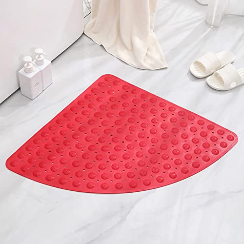 XINYUWZ Eck-Duschmatte rutschfest Mit Saugnapf & Ablaufloch, Duschmatte rutschfest Viertelkreis Badematte Eckdusche Antirutschmatte Halbrund,Antibakteriell,Anti-Sc(Size:54x54cm,Color:Rot) von XINYUWZ