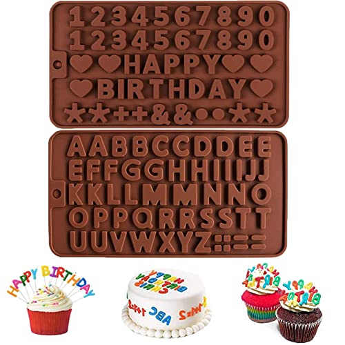 XIONGXIAOZHI Zahlen Silikonformen Buchstaben Silikonformen Schokolade Formen für Seife Herstellung von Süßigkeiten Kuchen Dekorieren DIY Backen Alphabet Alles Gute zum Geburtstag Symbol (2 Stücke) von XIONGXIAOZHI