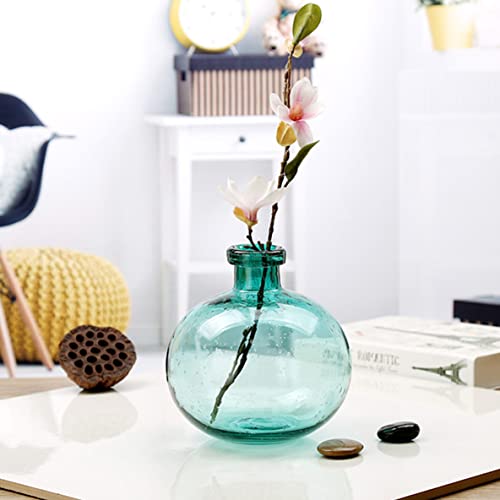 XIUWOUG Blau Glasvase für Dekor,Runde Glas Deco Vase für Modernes Wohnkultur,Indoor Dekoration (nur Vase),Blue Large von XIUWOUG