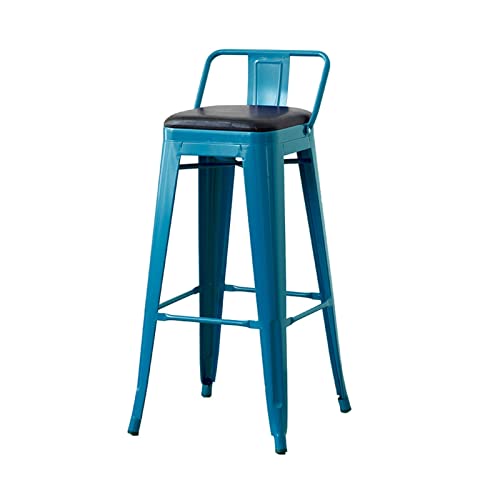 XJing-478 Barhocker 29-Zoll-Moderner, einfacher Metallstuhl, Bartisch, Rezeption, Hochstuhl, quadratischer Barstuhl mit Rückenlehne für Küche, Café, Büro (Color : Light Blue, Size : B) von XJing-478