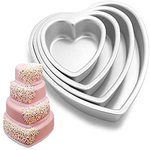 XKONG Herzförmige KuchenformHeartige Kuchenform ， Herzförmige Edelstahlform ， Abnehmbare untere Haushalts- und Küchen-Herzform Kuchenform ， 4 pro Set （5 Zoll, 6 Zoll, 8 Zoll, 10 Zoll） von XKONG