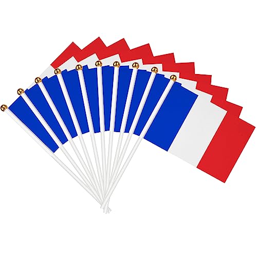 Kleine französische Flagge, 20 Stück, Mini-Flaggen, französische Flaggen, mit Pfosten, robust, hochwertig, für Weltmeisterschaft, Dekoration, Nationalfeiern, 14 x 21 cm von XLTEAM