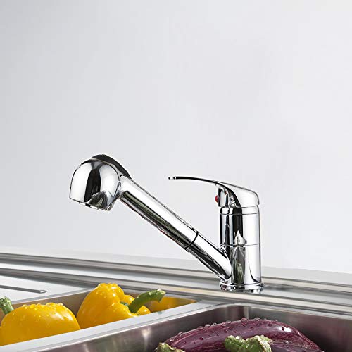 XMTECH Küchenarmatur Wasserhahn Küche Ausziehbar 360° Drehbar mit 2 Strahlarten - Einhebelmischer Spültischarmatur Mischbatterie, Messing Verchromt für Küche (Modell E) von XMTECH