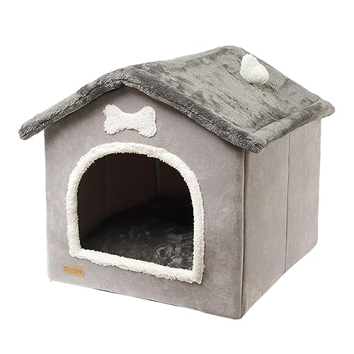 Hundehütte Indoor, Hundehaus Hundehütte Katzenhaus Drinnen, Katzenhöhlenbett Faltbares Komfortables Haustier Katzenhaus Mit Herausnehmbarer Matte Kissen Für Kleine Mittelgroße Hunde Katze (L) von XNSHUN