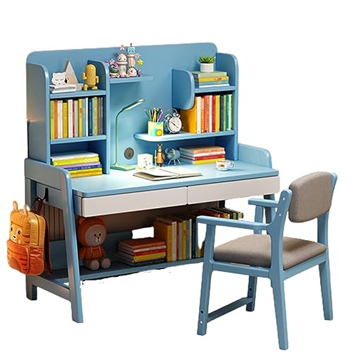 XNYXLPP Kinderschreibtisch- und Stuhlset, Kindercomputertisch mit Schubladen und Regalen, Verstellbarer Kinderstudienstuhl (A Type Blue) von XNYXLPP