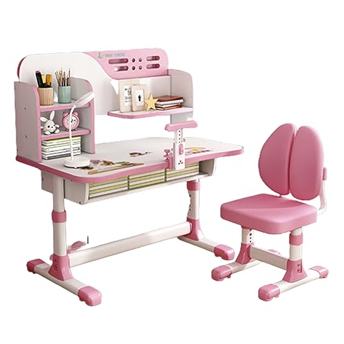 XNYXLPP Kinderschreibtisch- und Stuhlset, Kinderstudiertisch mit Verstellbarer Höhe und Augenschutzlampe, extra breite Tischplatte (Girl) von XNYXLPP