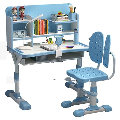 XNYXLPP Kinderschreibtisch- und Stuhlset, multifunktionale verbreiterter Schreibtisch, höhenverstellbarer Kinderstudiertisch, leicht zu reinigender Schreibtisch (Blue 80cm) von XNYXLPP