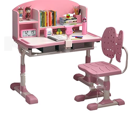 XNYXLPP Kinderschreibtisch- und Stuhlset, multifunktionale verbreiterter Schreibtisch, höhenverstellbarer Kinderstudiertisch, leicht zu reinigender Schreibtisch (Pink 80cm) von XNYXLPP