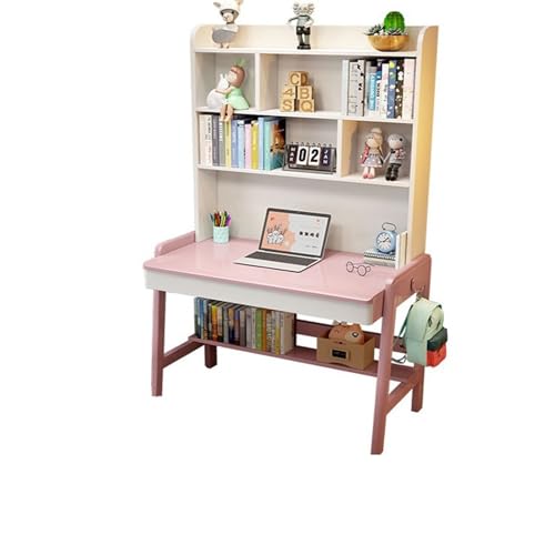 XNZJHPP Desktop-Computertisch aus massivem Holz mit Bücherregal, ideal für das Heimbüro oder Schüler (Pink 100x60x193cm) von XNZJHPP
