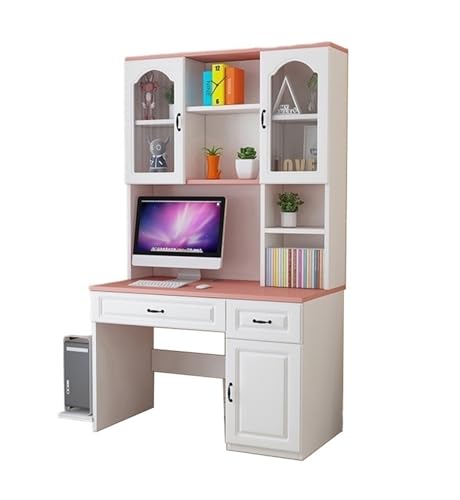 XNZJHPP Kombination aus Massivholz-Schreibtisch und Bücherregal, Heim-Studienschreibtisch und integriertem Bücherregal (Pink 100x60x182.5cm Solid Wood) von XNZJHPP