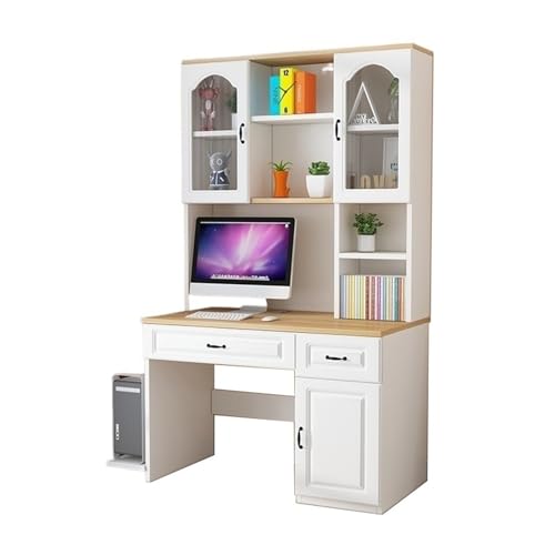 XNZJHPP Kombination aus Massivholz-Schreibtisch und Bücherregal, Heim-Studienschreibtisch und integriertem Bücherregal (Wood+White 90x50x182.5cm) von XNZJHPP