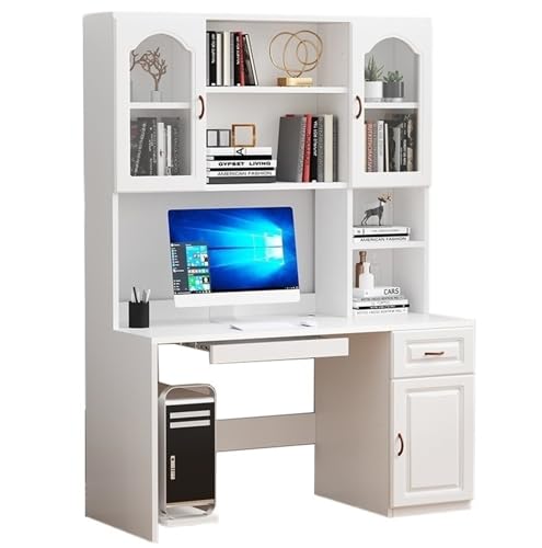 XNZJHPP Massivholz-Bücherregal und Schreibtisch mit integriertem Tisch, Schreibtisch für Mädchenzimmer, Kombination aus Arbeitstisch und Bücherregal (White 120x60x182.5cm Solid Wood) von XNZJHPP