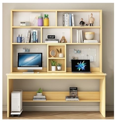 XNZJHPP Massivholz-Doppelschreibtisch mit integriertem Bücherregal, ideal für Zuhause und Büros (Wood Color 100x50x188.5cm) von XNZJHPP