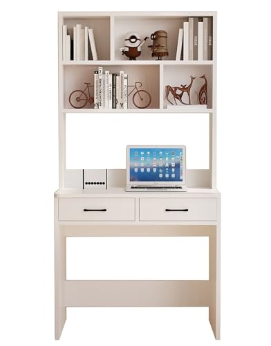 XNZJHPP Massivholz-Schreibtisch mit Bücherregal, einfacher Heim-Bücherregal-Studienschreibtisch, integrierter Tisch für Schlafzimmer (80x52x180cm White) von XNZJHPP