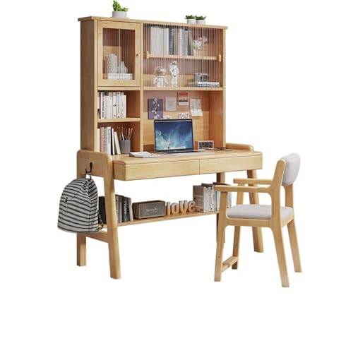 XNZJHPP Massivholz-Schreibtisch mit Bücherregal-Kombination, Schlafzimmer- und Heimbüromöbel (Wood Color+Chair B 80x60x188cm) von XNZJHPP