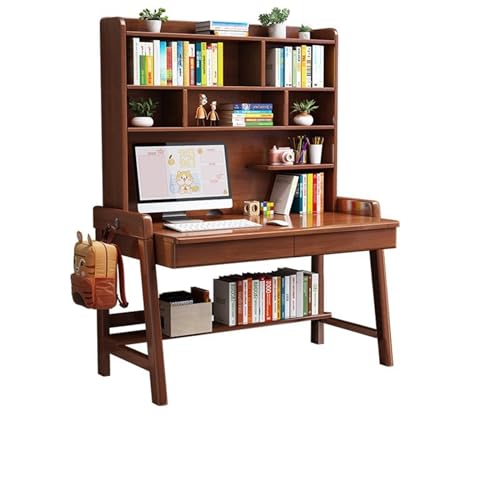 XNZJHPP Massivholz-Schreibtisch mit integriertem Bücherregal, ideal für das Heimbüro oder Schlafzimmer, praktischer Massivholz-Schreibtisch (Walnut Color 100x60x186cm) von XNZJHPP