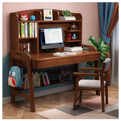 XNZJHPP Minimalistischer Schreibtisch aus massivem Holz mit integriertem Bücherregal, für das Heimbüro oder das Studentenzimmer (Walnut No Chair 100x60x135cm) von XNZJHPP