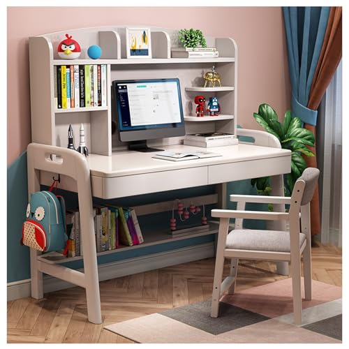 XNZJHPP Minimalistischer Schreibtisch aus massivem Holz mit integriertem Bücherregal, für das Heimbüro oder das Studentenzimmer (White No Chair 80x60x135cm) von XNZJHPP