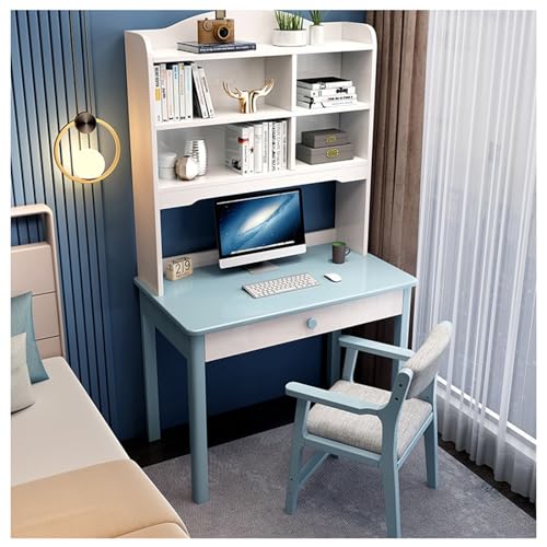 XNZJHPP Moderner Arbeitstisch aus massivem Holz, für das Heimbüro oder das Schlafzimmer, Arbeitstisch für das Heimschlafzimmer (Blue+Chair 80x60x180cm) von XNZJHPP
